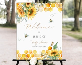 Editable Sunflower Honey Bumble Bee Baby Shower Welcome Sign Yard Sign Printable Instant Download, sunflower bee baby shower welcome sign