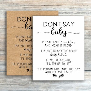 Don&#39;t Say Baby Game, Don&#39;t Say Baby Printable, Don&#39;t Say Baby Baby Shower Game, Necklace Game, Clothespins Game Sign,Kraft Baby Shower Games