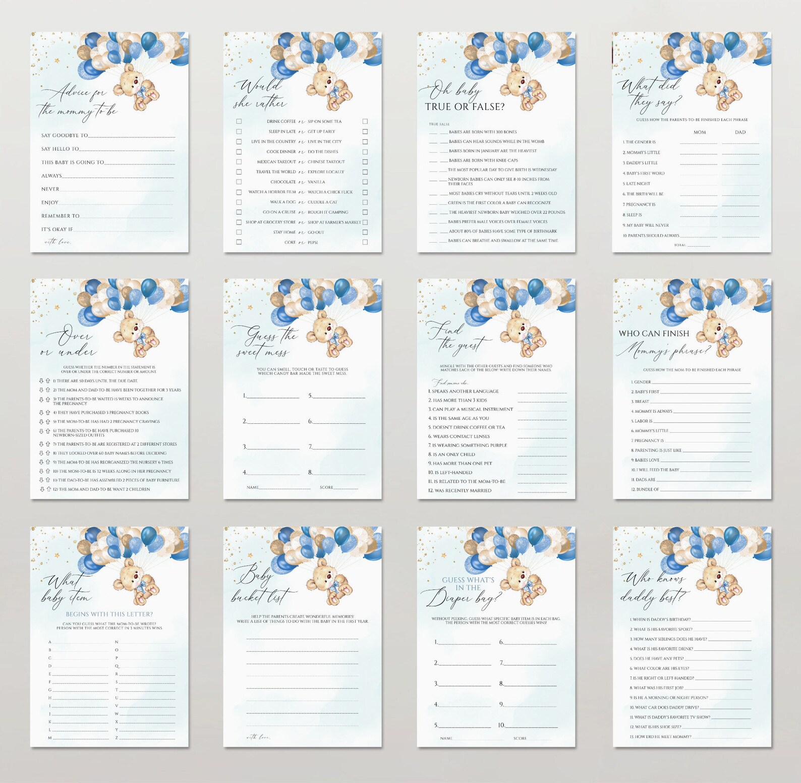 Boy Baby Shower Games Printable Editable Baby Shower Games - Etsy