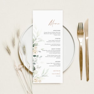 Plantilla de menú, Plantilla de menú de vegetación, Menú de boda de eucalipto imprimible, Menú de boda moderno, Descarga de menú de boda floral, Menú de boda
