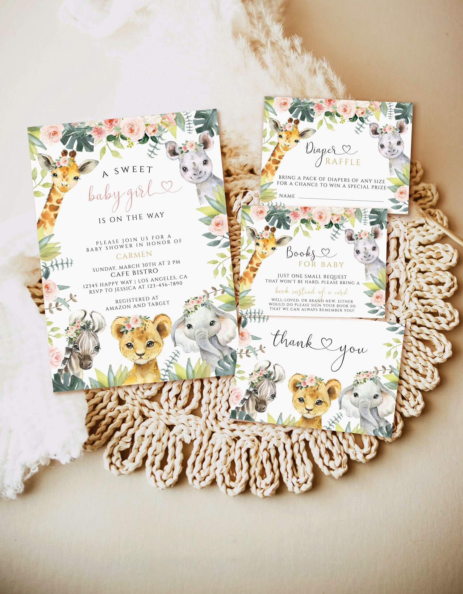 Editable Safari Baby Shower Invitation, Wild One Jungle Baby Shower Invite,  Baby Shower Girl Invitation, Printable Template Digital Download - Etsy, image size:1500x1922