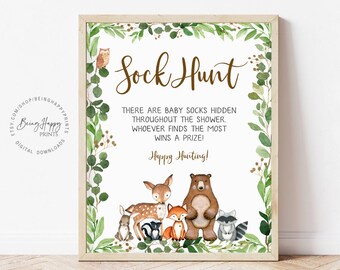 Woodland Baby Shower Game: Sock Hunt Sign (PDF Download)