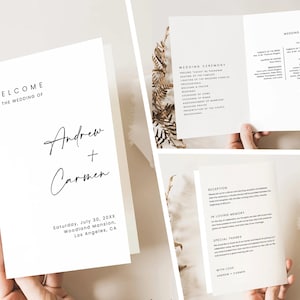 Minimalist Foldable Wedding Program Template, Modern Wedding Program Template Folded, Wedding Program Printable, Simple program download