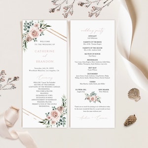 Hochzeit Programm Vorlage, Altrosa Blumen Hochzeit Programm, Hochzeit Zeremonie Programm, druckbare Hochzeit Programm Download, Boho Hochzeit