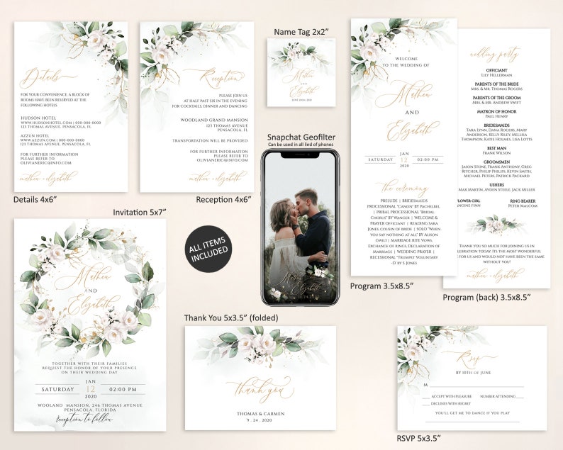 Printable Wedding Invitation Set Template Download Wedding - Etsy