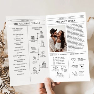 Newspaper Wedding Program Template, Editable Wedding Infographic, Unique Wedding Program, Printable Wedding Timeline, Wedding Word Search image 3