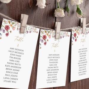 Wildflower Floral zitplaatsen grafiek kaartsjabloon, Boho Wedding zitplaatsen grafiek kaarten, bewerkbare bruiloft stoel, Boho Wedding, Instant Download