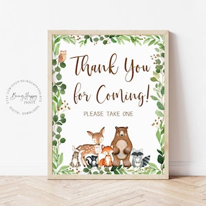 Grazie per essere venuto, per favore prendi un cartello Segno stampabile di compleanno per Baby Shower nel bosco Grazie per essere venuto Segno di favori Download immediato