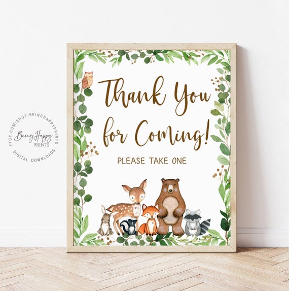 Thank You for Coming Please Take One Sign Printable Woodland Baby Shower Birthday Sign Thanks for Coming Favors Sign Instant Download