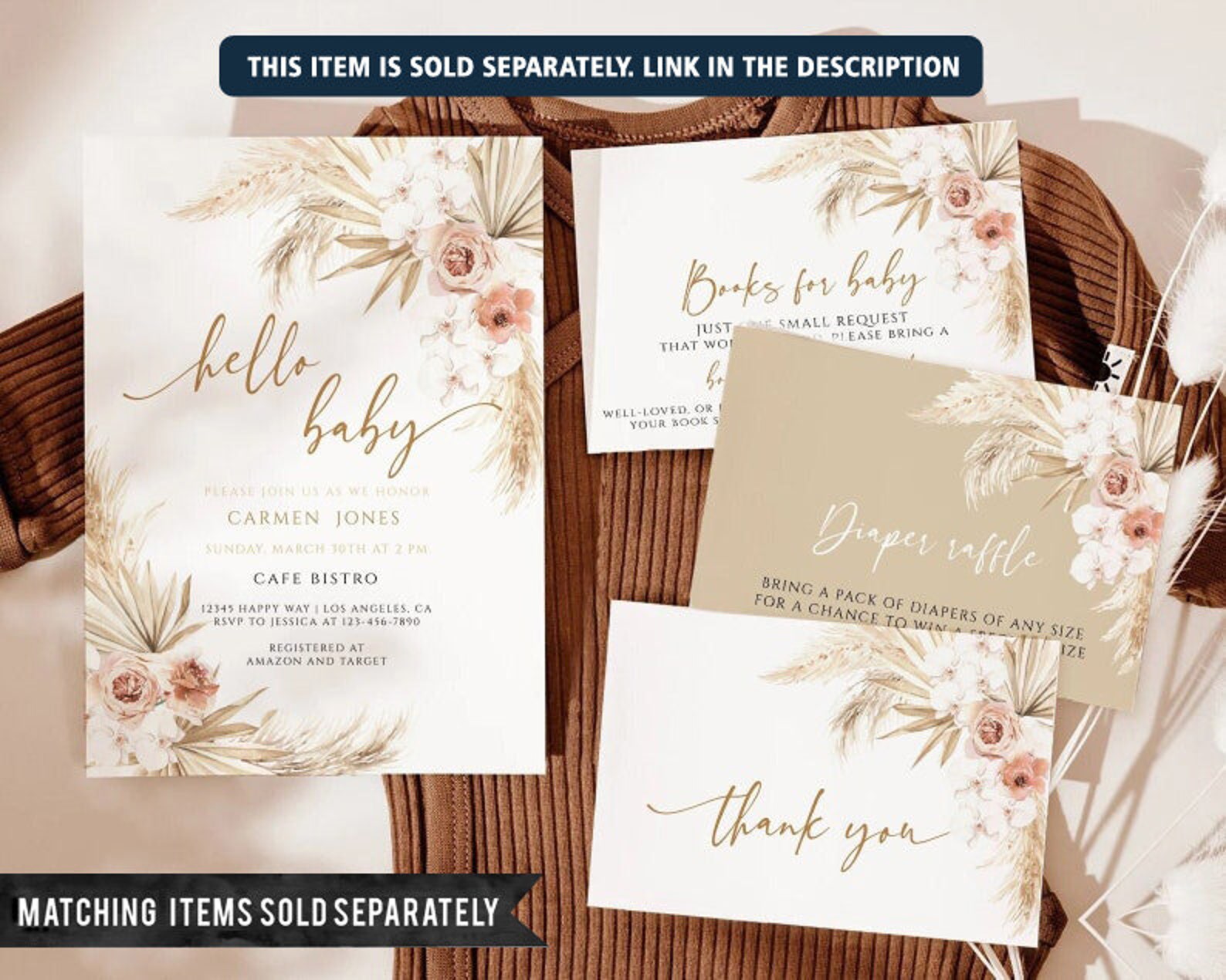 Pampas Grass Baby Shower Favor Tags, Editable Template (digital ...