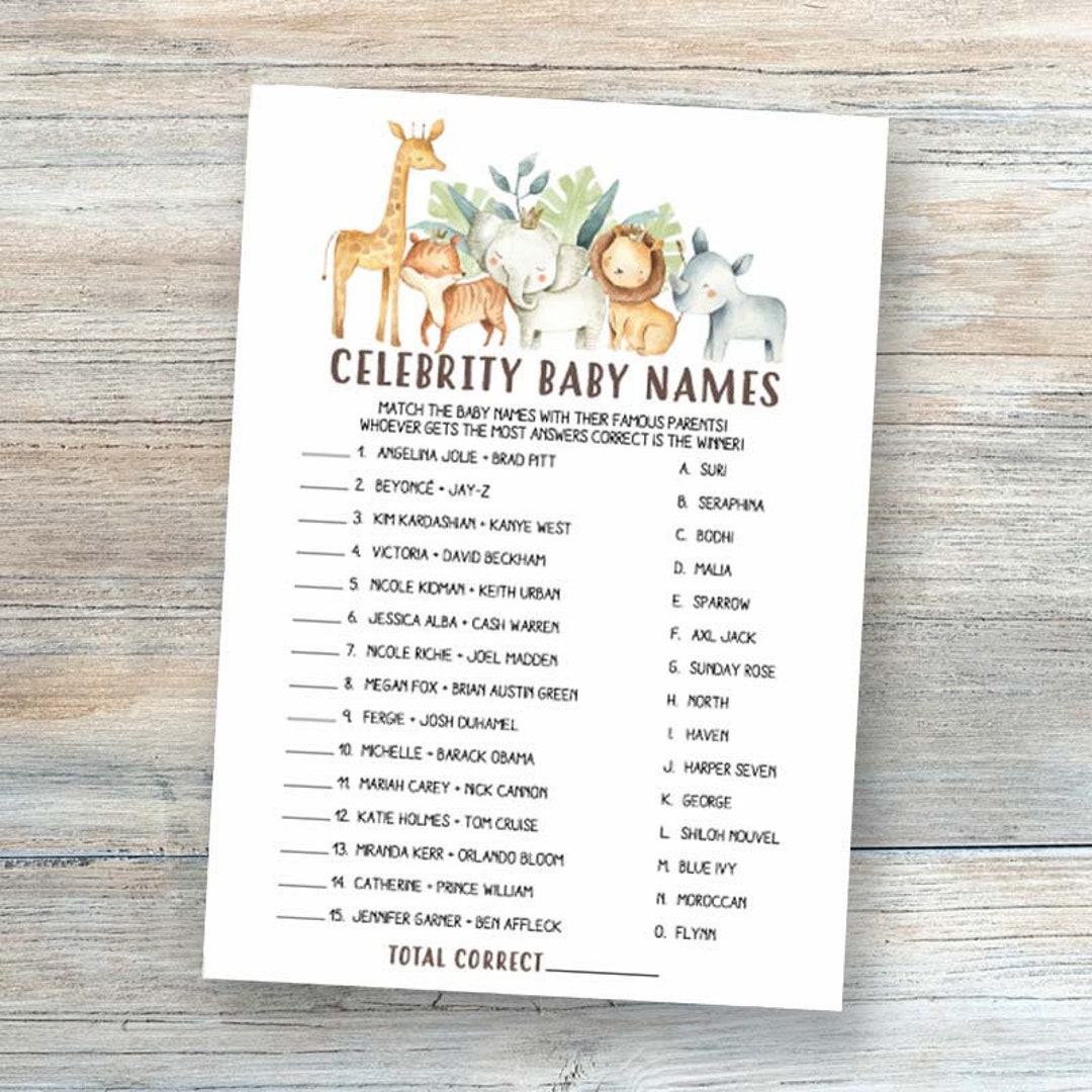 Celebrity Baby Names Game Celebrity Baby Shower Games Printable Safari ...