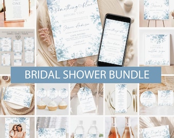 Blue Floral Bridal Shower Invitation Bundle, Editable French Chinoiserie