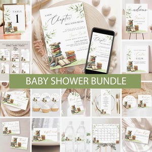 Storybook Baby Shower Invitation Bundle, A New Chapter Will Begin Invite, Book Theme baby shower Games download, Welcome Sign Printable