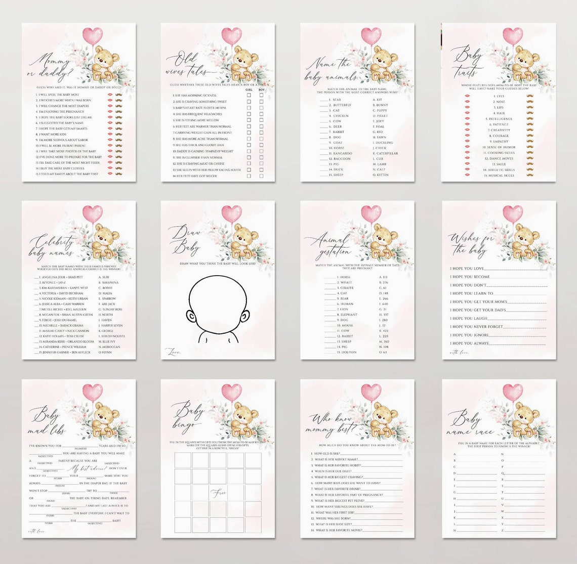 Teddy Bear Baby Shower Games Printable Editable Baby Shower - Etsy