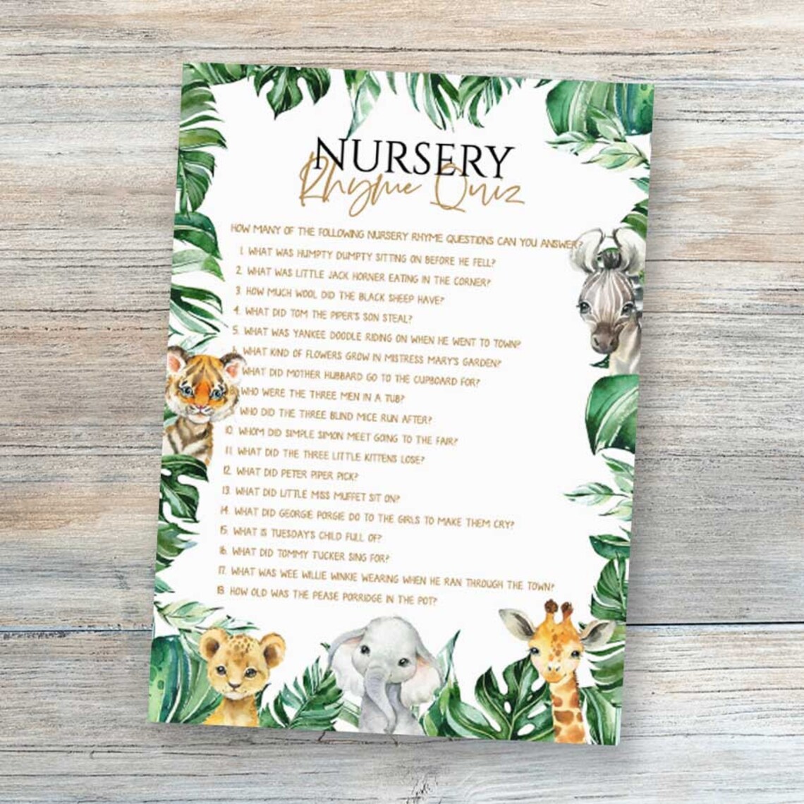 Jungle Nursery Rhyme Game Baby Shower Games Safari Baby Etsy
