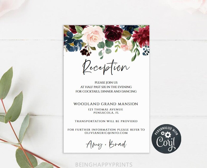 Marsala Wedding Invitation Set Printable Wedding Invitation | Etsy