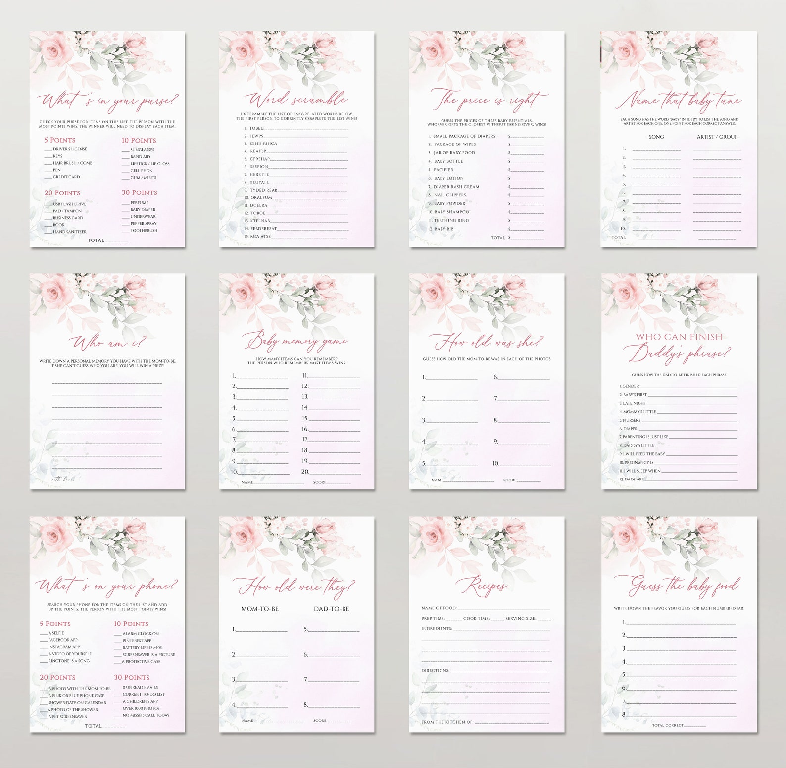 Editable Baby Shower Games Printable Baby Shower Games - Etsy