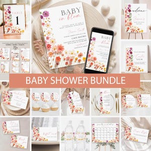 Editable Wildflower Baby Shower Invitation Bundle, Baby Shower Games, A Little Wildflower is on the Way Baby Shower Invite, Decor Signs