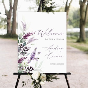 Lavender wedding welcome sign, Floral wedding welcome sign, Printable wedding welcome sign template, Boho wedding welcome sign download