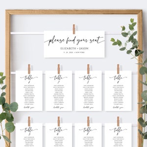Plantillas para tarjetas con planos de asientos para bodas, tarjetas con planos de asientos para bodas, caligrafía moderna, editables e imprimibles, descarga instantánea, prueba antes de comprar