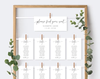 Moderne Kalligraphie Hochzeit Sitzplan Karten Vorlage, bearbeitbar & druckbar (Instant Download)