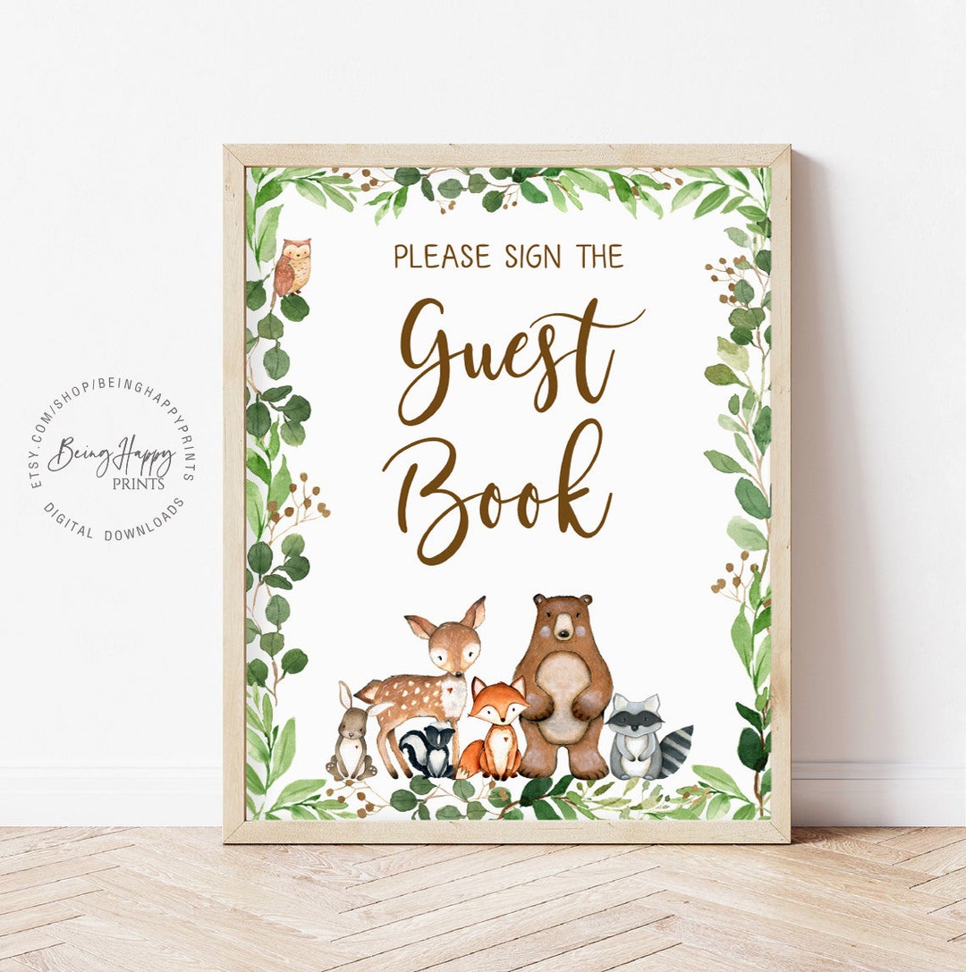 Please Sign the Guestbook Sign Printable Woodland Baby Shower Sign ...