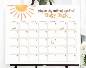 Sun Baby Due Date Calendar, Guess Birthday Game (Editable Template)