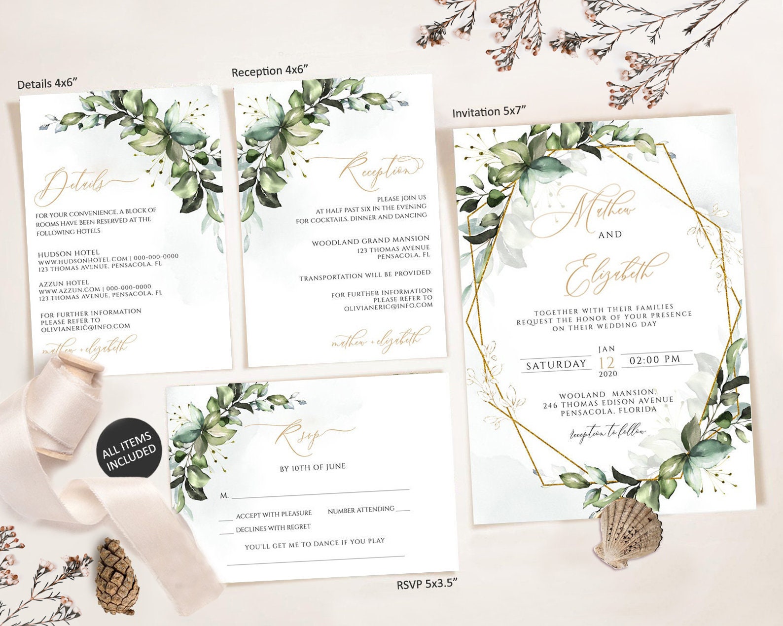 Printable Wedding Invitation Set Template Download Wedding - Etsy