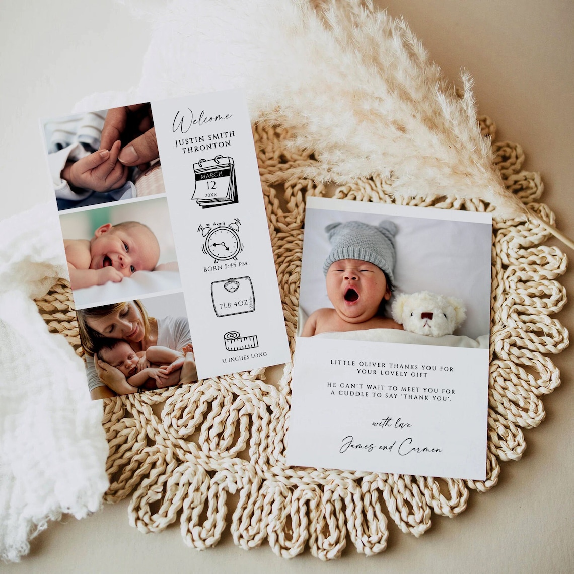 Newborn Baby Birth Announcement Template Printable Photo - Etsy