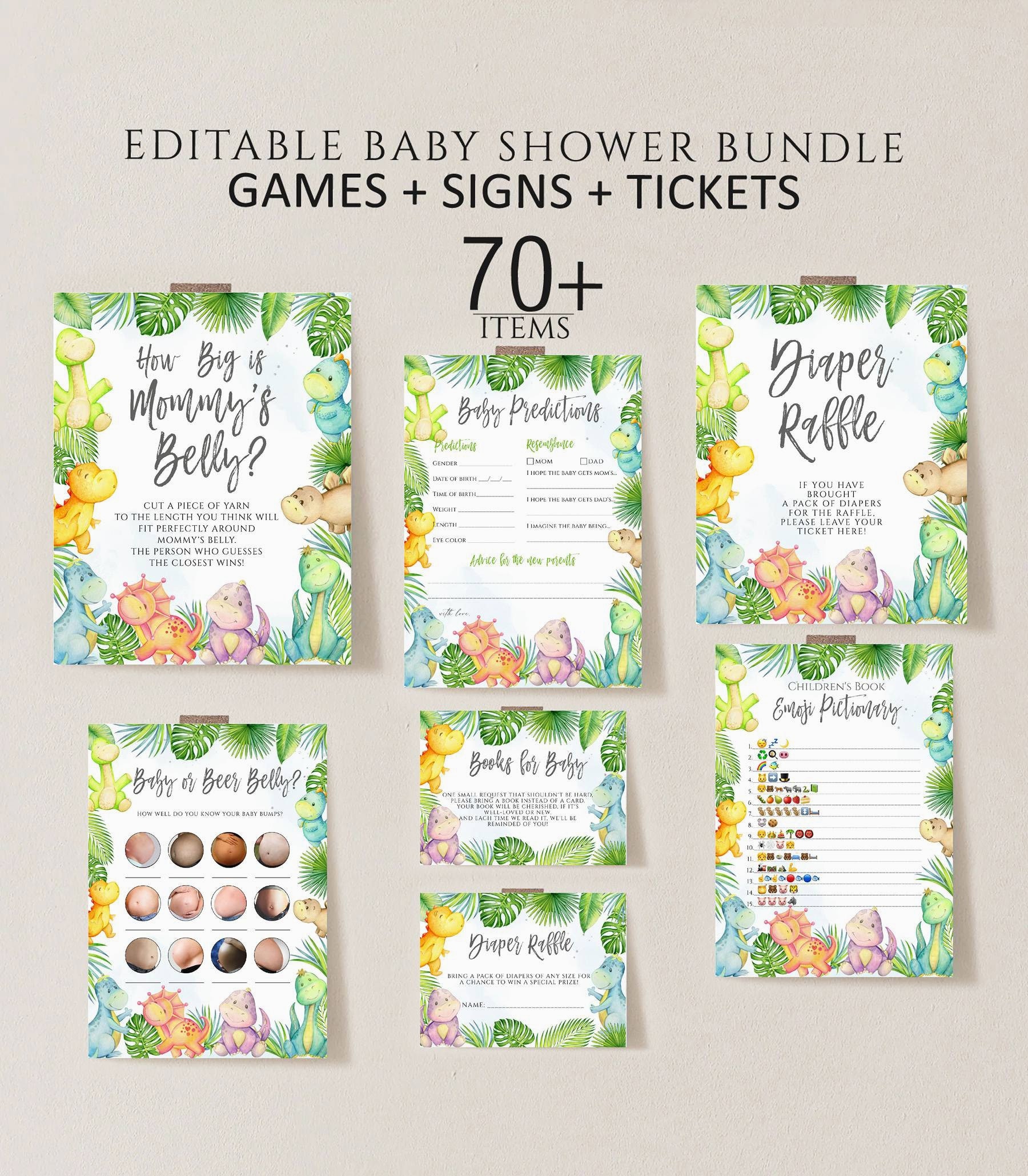 Dinosaur Baby Shower Games Bundle, Dino Baby Shower Game Pack, Printable,Baby Shower Boy,Greenery Dino Baby Shower Activities,Gender Neutral