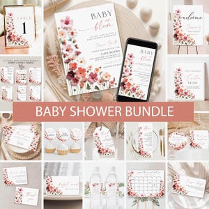 Wildflower Baby Shower Invitation Bundle, Floral Baby Shower Games, Boho Spring Flowers Baby Welcome Sign, Editable Baby in Bloom Invite