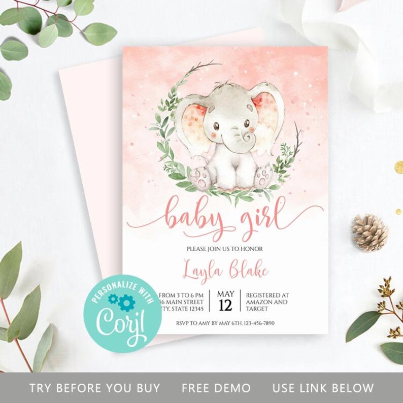 Elephant Baby Shower Invitation Elephant Baby Shower Invites Etsy