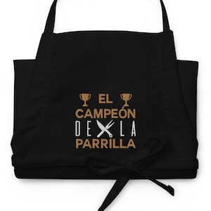 Delantal bordado CAMPEÓN de la PARRILLA. Regalo para hombre