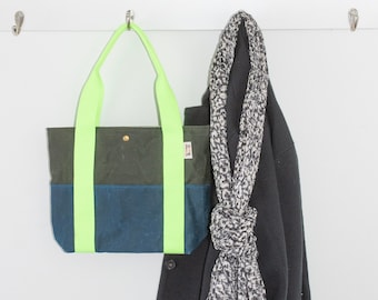 Small Color Block Tote, Waxed Canvas Tote