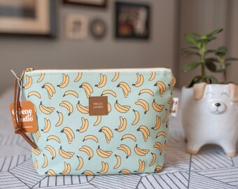 Zip Pouch, Cosmetic Bag, Travel Pouch, Bananas