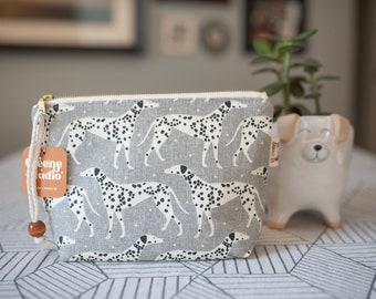 Zip Pouch, Cosmetic Bag, Travel Pouch, Spotted Dog