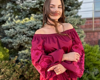 Kleid Besticktes Baumwollkleid Ukrainische Vyshyvanka Einzigartiges Muster Arabische Abaya Kaftan Boho