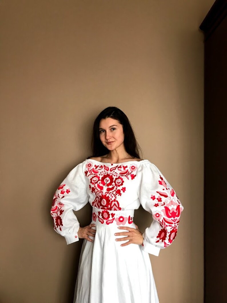 Dress Embroidered Linen Dress Ukrainian Vyshyvanka Unique Pattern