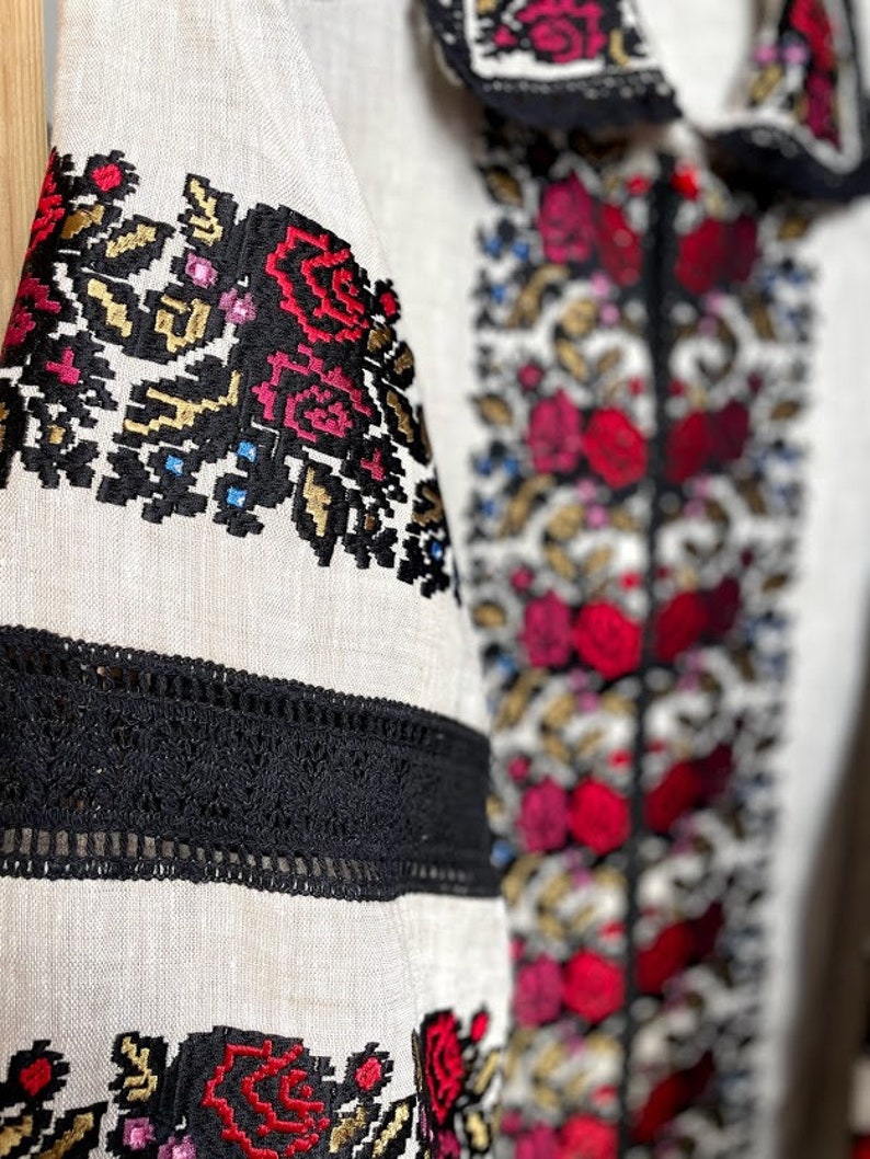 Kleid Besticktes Leinenkleid Ukrainisch Vyshyvanka Unikat Muster Boho Arabian Abaya Kaftan Bild 7