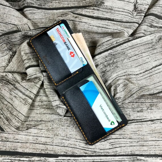 Black Leather wallet, slim wallet, minimalist wallet, slim leather wallet, wallet for him, mini wallet, slim card wallet, card wallet