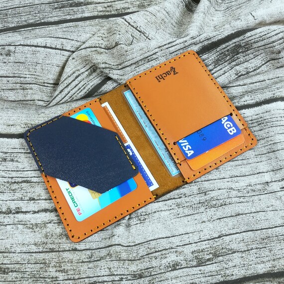 Yellow leather wallet, slim wallet, minimalist wallet, slim leather wallet, wallet for him, mini wallet, slim card wallet