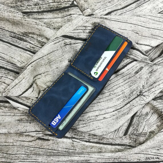 Blue leather wallet, slim wallet, minimalist wallet, slim leather wallet, wallet for him, mini wallet, slim card wallet, card wallet