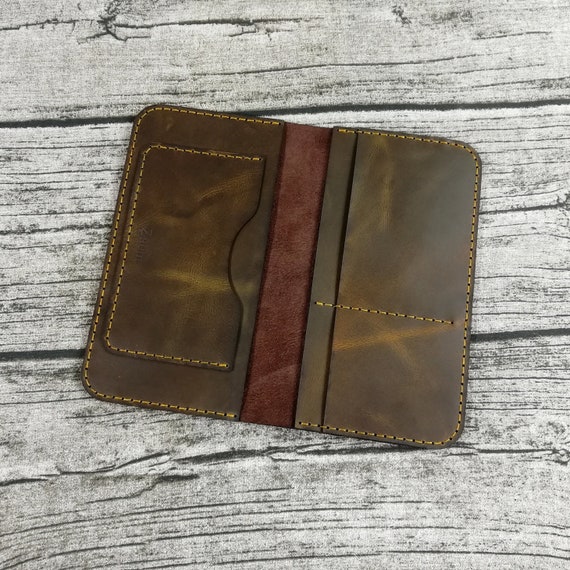 Long wallet handmade leather, Personalized Bifold Leather, Slim Leather ...