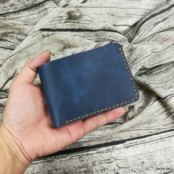 Blue leather wallet, slim wallet, minimalist wallet, slim leather wallet, wallet for him, mini wallet, slim card wallet, card wallet