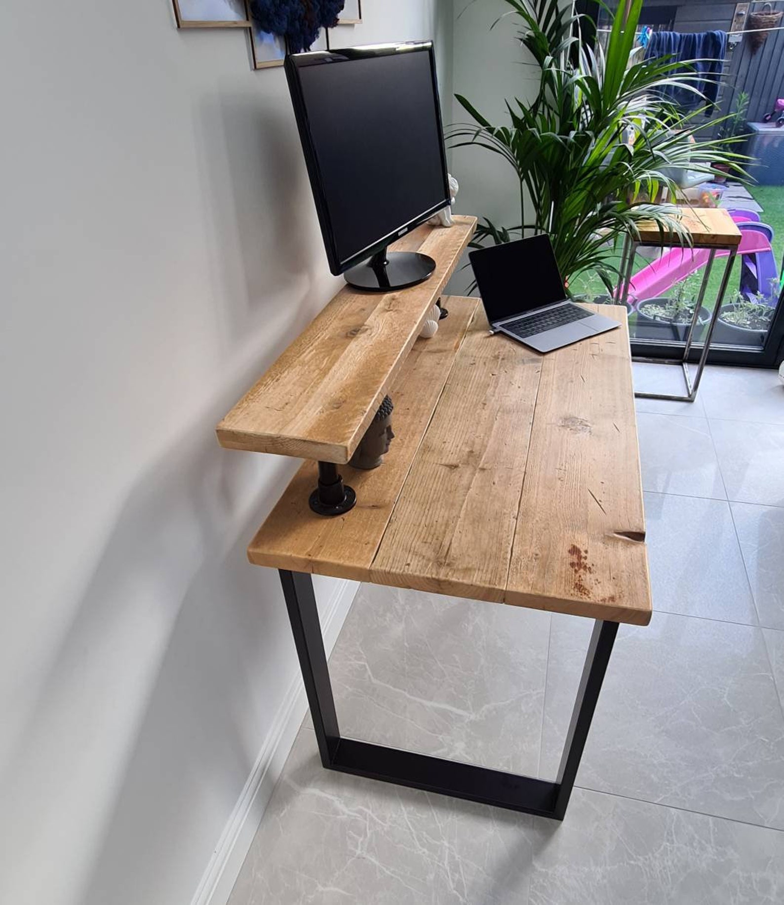 Reclaimed Wood Computer Desk With Monitor and Speakers Shelf. Etsy UK