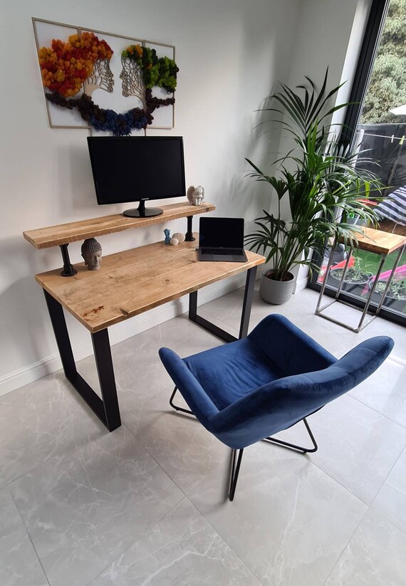 Reclaimed Wood Computer Desk With Monitor and Speakers Shelf. Etsy UK