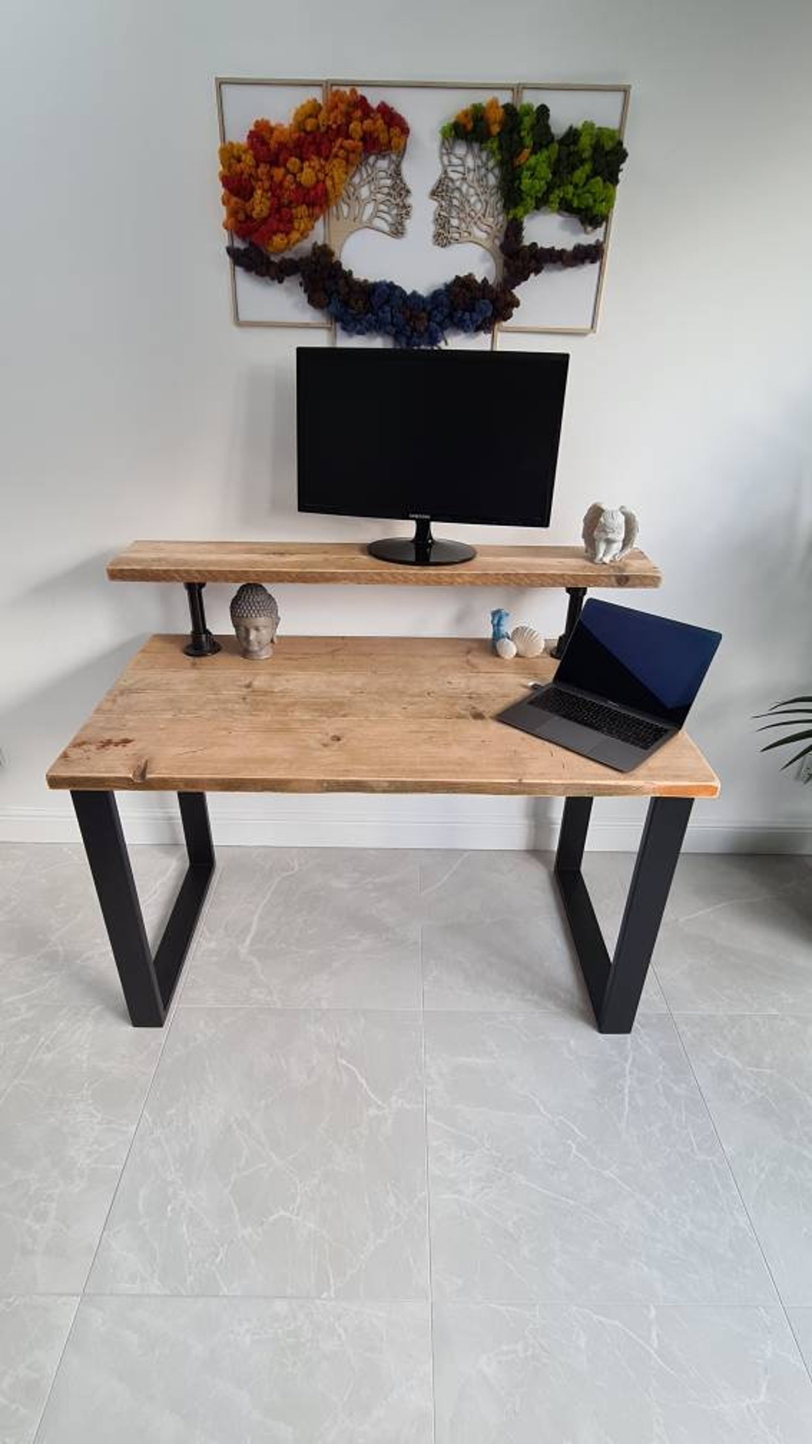 Reclaimed Wood Computer Desk With Monitor Shelf. Workstation. Etsy UK