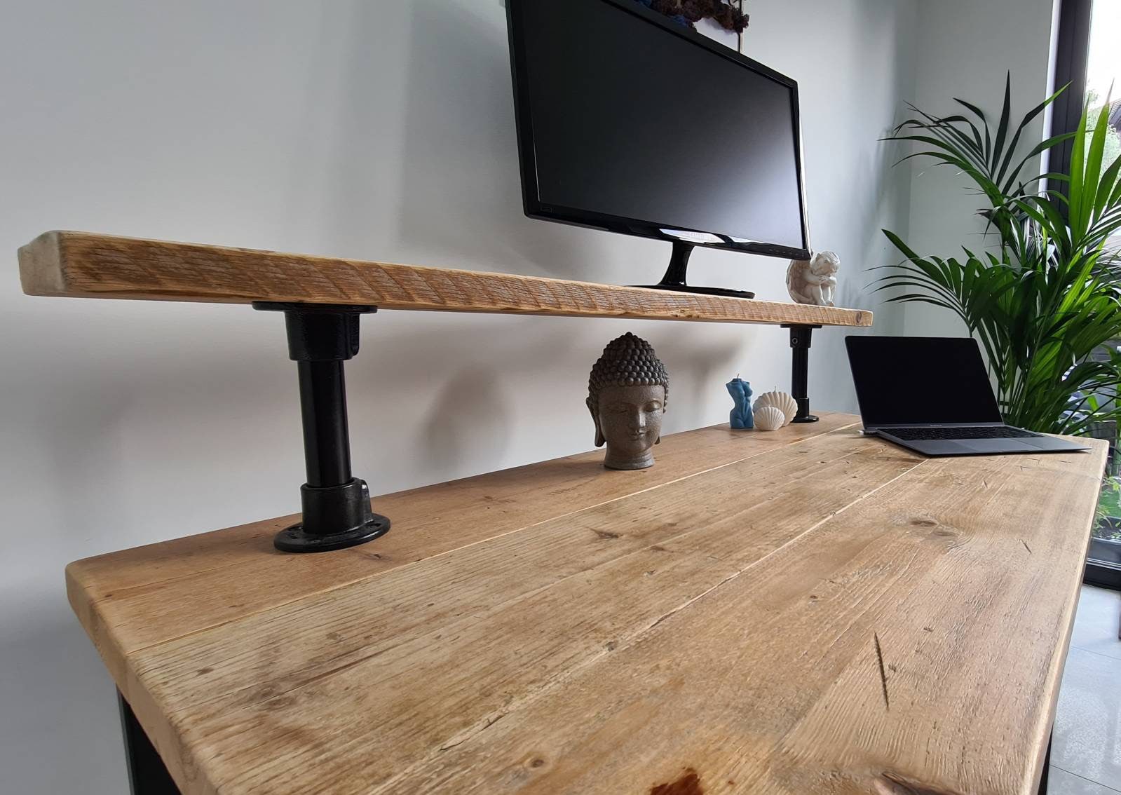 Reclaimed Wood Computer Desk With Monitor and Speakers Shelf. Etsy UK