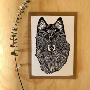 Carte de voeux loup, carte toutes occasions, wolf greeting card, Mandalove by Florence