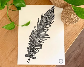 Mandalove feather poster, framed wall decoration, illustration by Mandalove
